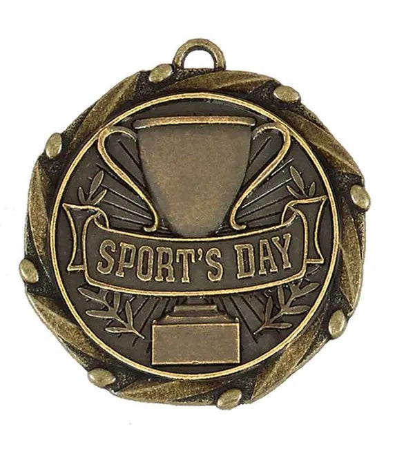 School Sports Day Medal Antique Gold 4.5cm North East Trophies