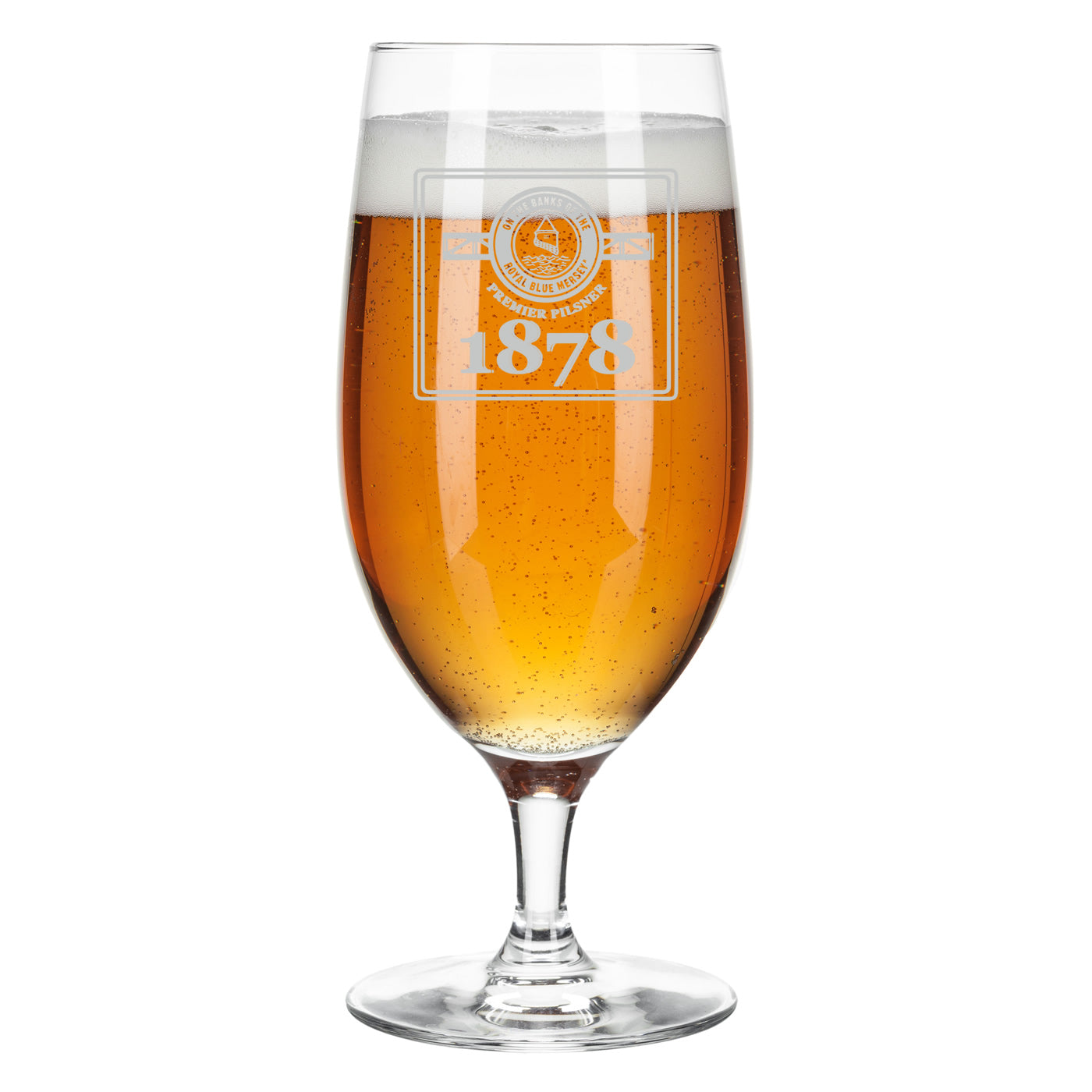 Engraved 'On the Bank of the Royal Blue Mersey' Stemmed Beer Glass - Premier Pilsner 1878