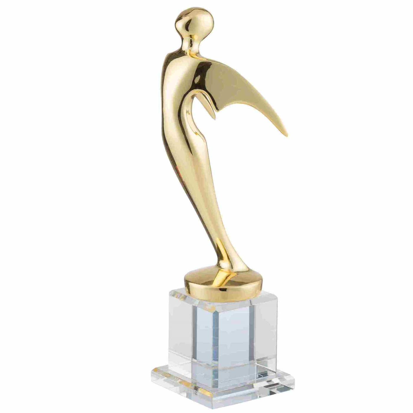 Metal Flying Figure & Crystal Base Award Trophy