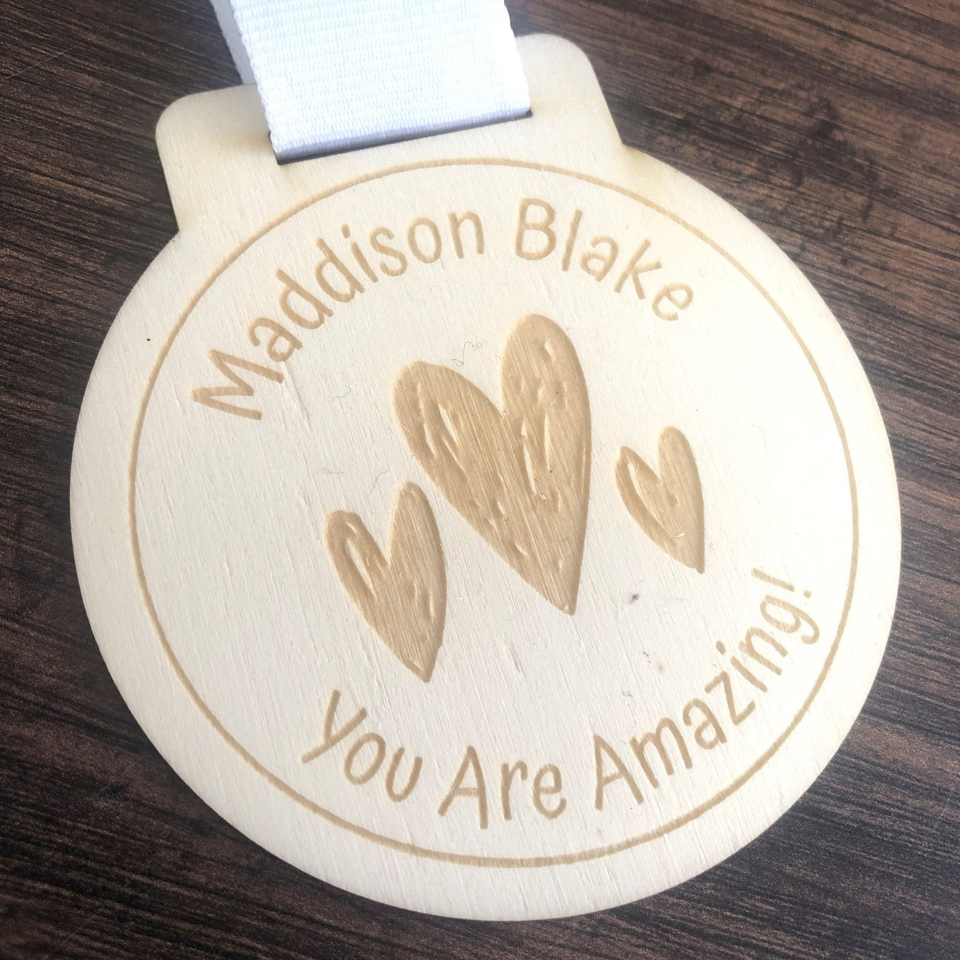 Personalised Hearts You're Amazing Wooden Medal