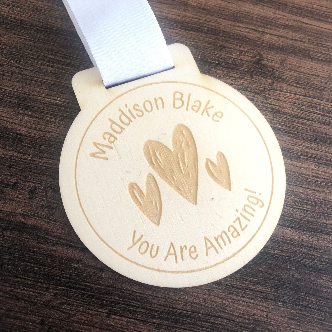 Personalised Hearts You're Amazing Wooden Medal