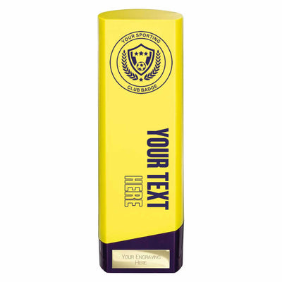 Customised Printed Prime Football Trophies Team Awards Yellow & Purple - Pack of 16
