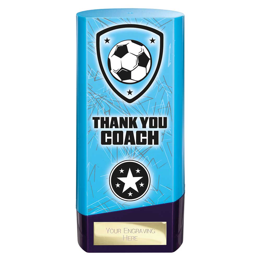 Prime Heavyweight Thank You Coach Football Award Trophy Blue Purple