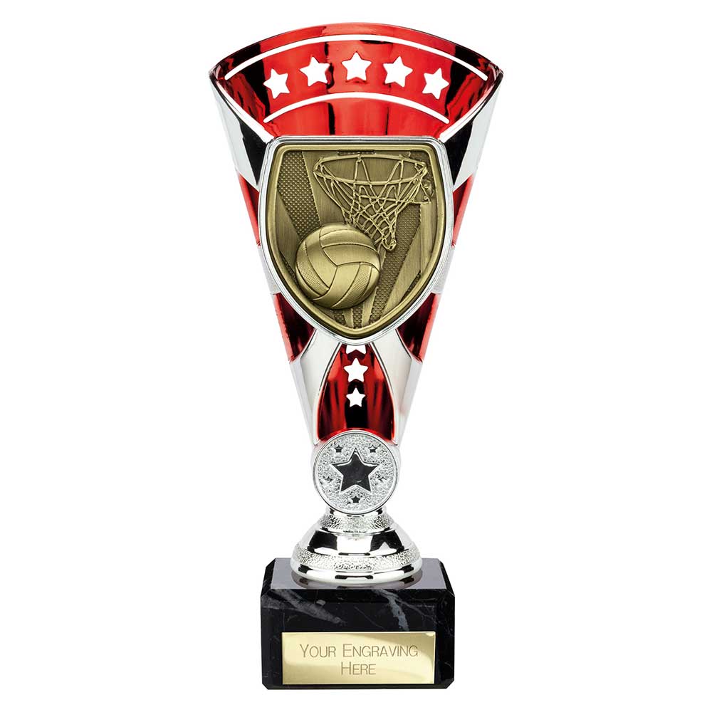 Cobra Star Netball Trophy Cup Silver And Red