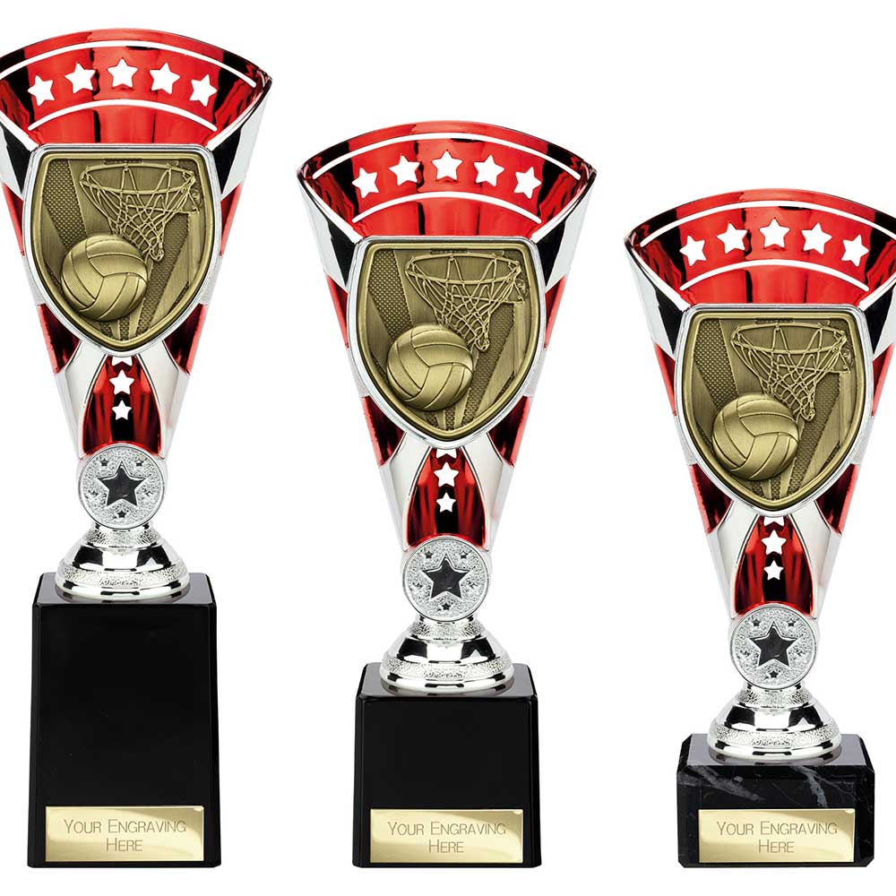 Cobra Star Netball Trophy Cup Silver And Red