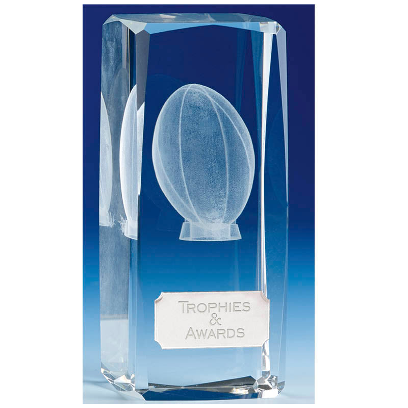 Crystal Rugby Award Clarity Glass Rugby Tower Trophy | North East Trophies