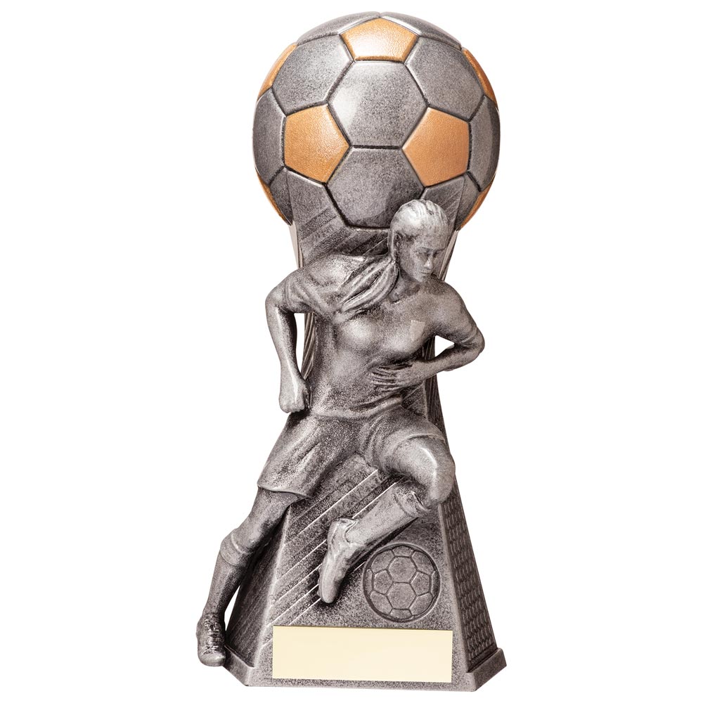 Ladies Soccer Trophy Trailblazer Heavyweight Antique Silver Award