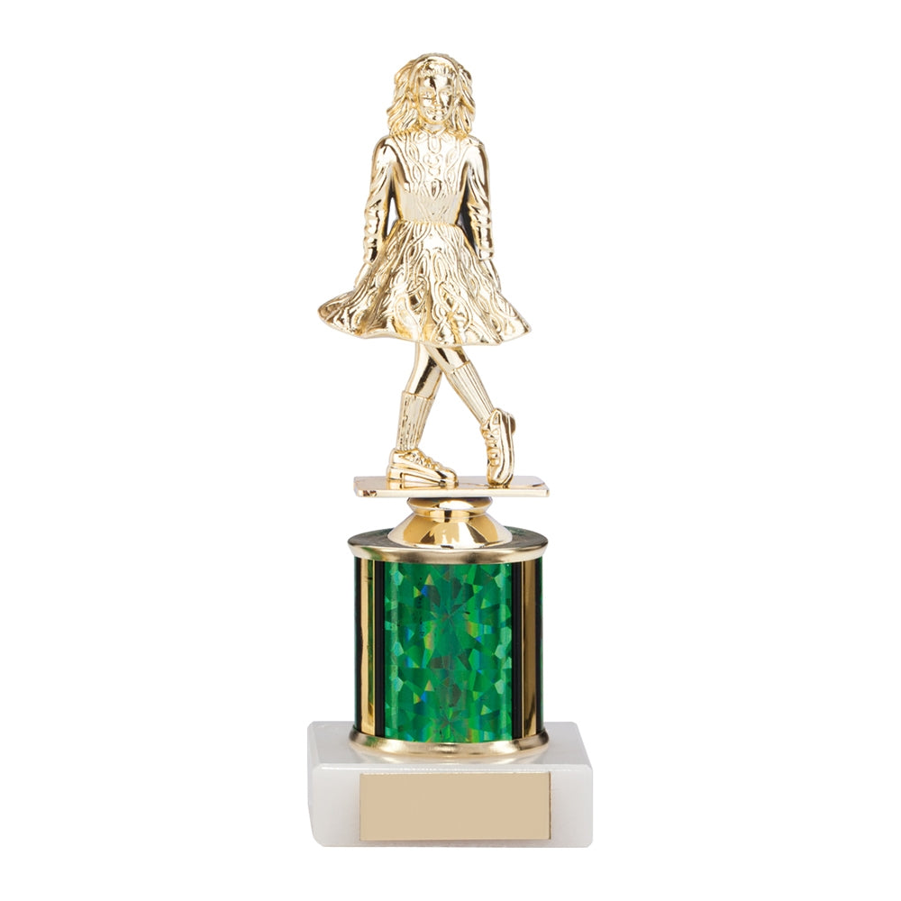 gold irish dance trophy with green plinth